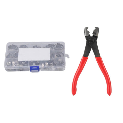 80 Piece Stainless Steel Hose Clamp Assortment Kit With Pliers And Case For Auto Work, Rust Proof Clamping Tools For Plumbing Or Repair Jobs No Leaks Guaranteed To Get The Job Done Right. Case and red-handled pliers