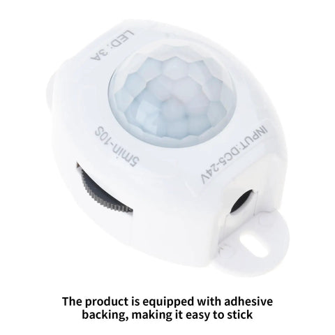 Low Voltage Motion Sensor Light Switch with Five to Twenty Four Volt Range and Adjustable Time Delay PIR Detector, white housing