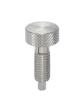 Industrial Grade Stainless Steel Locking Spring Screw Indexing Plunger With No Sweat Pull And Twist Action, close-up view.