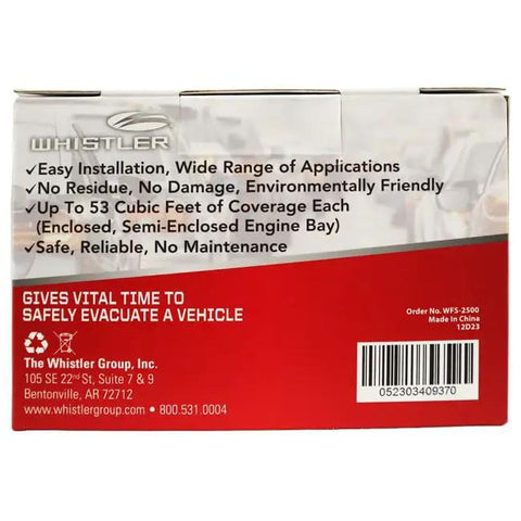 Multi Purpose Vehicle Fire Extinguisher compact packaging detailing environmental safety and easy installation for vehicle emergencies.