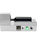 Fast Heat Electric Bottle Sleeve Shrinker Machine With Digital Temp Control For Wine Capsules Up To 70 Millimeters, silver with wine bottle.