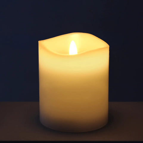 Single candle from Six Count Real White Wax Flameless LED Pillar Candles 3 By 4 Inches With Remote And Timer Dimmable Flicker Battery Powered