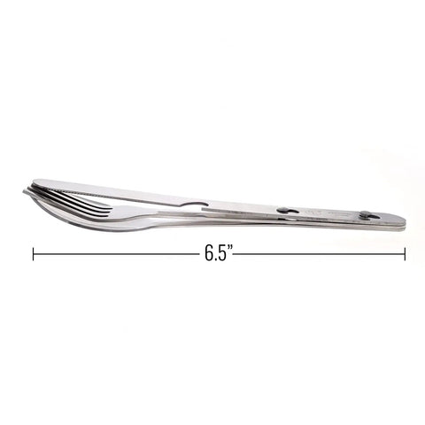 2 Pack Minimalist Camp Kitchen Utensil Set With Clip Together Knife Fork Spoon Lightweight Army Style MRE Chow Gear For Hiking And Camping, Includes Can Opener, 6.5 inches long