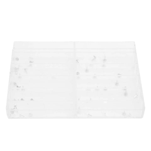 Clear plastic box of Pro Grade Watch Dial Feet Tool Set With Alloy Dial Feet And Plastic Parts neatly organized for watchmakers.