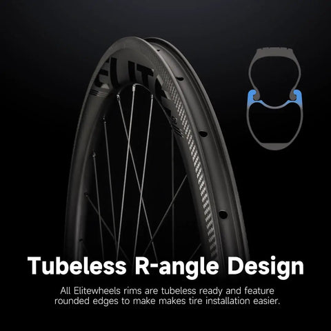 Beast Carbon Fiber Road Bike Wheelset With Ceramic Bearings Tubeless Clincher 700C shown with tubeless R-angle design