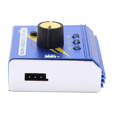 Side view of 3 Channel Servo Tester And ESC Controller For RC Planes Drones Helicopters And Cars CCPM Boss Tester, aluminum housing