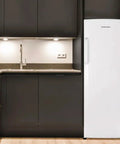 Straight Up Spacious 11 Cubic Foot Upright Freezer With Built In Drawer Organizer And Easy Manual Defrost in modern kitchen setting