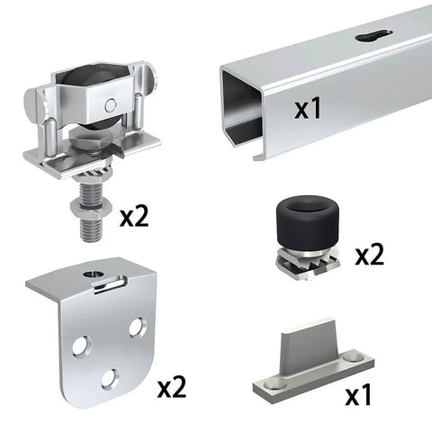 Exterior Barn Door Hardware Kit With 76 Inch Ceiling Mounted Galvanized Steel Track For One Door Up To 90 Lbs components
