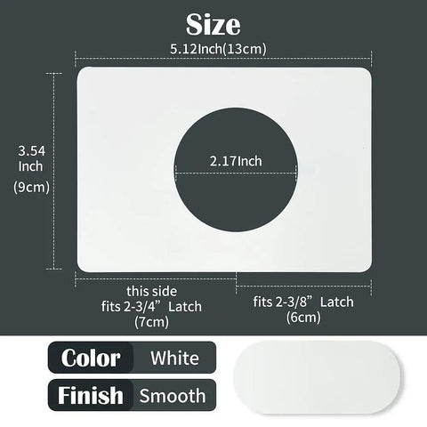 Diagram of Door Reinforcement Plates White Back Plates For Knob Lever And Deadbolt Plus Pocket Door Locks Repair Backing Panel Hole Cover Filler Kit 2 Pack, showing size and smooth white finish.