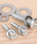 Close-up of flat and spring lock washers from 580 Pcs Stainless Steel Washer Set Flat And Spring Lock Washers 9 Sizes M2 To M10 304.