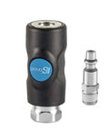 Industrial One Quarter Inch Air Coupler And Male Plug Combo With Swivel Safety Fittings Heavy Duty Composite Nylon Body And Nitrided Steel Components Leak Free Three Year Warranty Clip Pack Included, air coupler and plug