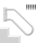 Heavy Duty Iron Wall Mount Stair Hand Rail With A Hella Strong Non Slip Grip For Outdoor Steps Or Bathroom Porch Classic White Finish, side view with installation screws.