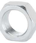 Left Hand 11/16 Inch 18 NF Jam Nuts, Heavy Duty Locknuts for Rod Ends, Tie Rods and Heim Joints, Thin Profile for Extra Thread Length, Zinc Plated Steel, Rust Resistant, Pack of 6 for Easy Replacements close-up threaded hex nut