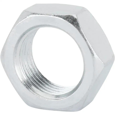 Left Hand 11/16 Inch 18 NF Jam Nuts, Heavy Duty Locknuts for Rod Ends, Tie Rods and Heim Joints, Thin Profile for Extra Thread Length, Zinc Plated Steel, Rust Resistant, Pack of 6 for Easy Replacements close-up threaded hex nut