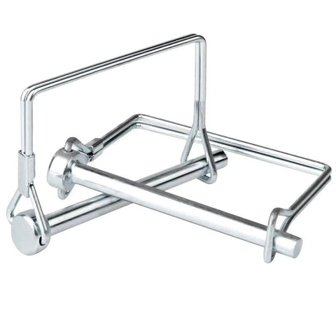 Heavy Duty 15 Piece One Quarter Inch Locking Pin Set For PTO And Trailer Hitch Couplers Zinc Coated Steel Wire Lock Pins Durable All Weather Construction Rust Resistant Includes 3 Inch Pins For Quick Secure Fit, side view showing zinc coating and wire design.