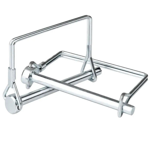 Heavy Duty One Quarter Inch Trailer Hitch Pins Set, Fifteen Pack, Four and One Half Inch Locking Shaft Pins For PTOs, Farm Equipment, Lawn Mowers, Garden Hitches, Wire Lock Pin Style, Rust Resistant Steel product display
