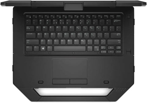 Top view of Heavy Duty 14 Inch Rugged Laptop With Intel Core i7 Processor And 16GB Ram showcasing black keyboard and touchpad.