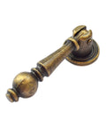 Antique bronze drawer pull from four piece set with single hole mount, vintage decorative handle for dresser, cabinet, chest, jewelry box.
