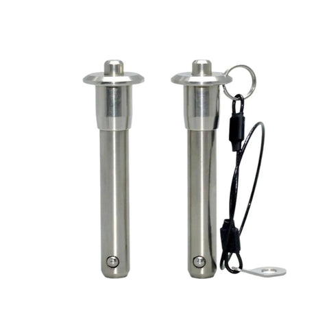 Stainless Steel Quick Release Pin 8mm With Button Lock No Tools Needed Heavy Duty Fast Pin For Rigging And Clamping Projects, two pins shown.