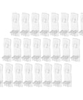 Clear Plastic Shelf Support Pegs 50 Pack For Cabinets, Bookshelves, And Bathrooms arranged in rows, easy install locking clips