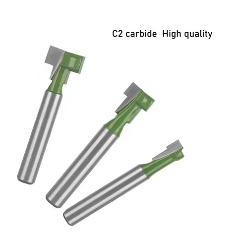 Three C2 carbide inserts from Keyhole Router Bit Set For Woodworking Six Piece Kit With Blade Diameters One Quarter Inch Five Sixteenth Inch
