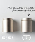 Barista-Grade Manual Coffee Grinder With 48mm Stainless Steel Conical Burr showing finer threads for secure catch cup attachment.