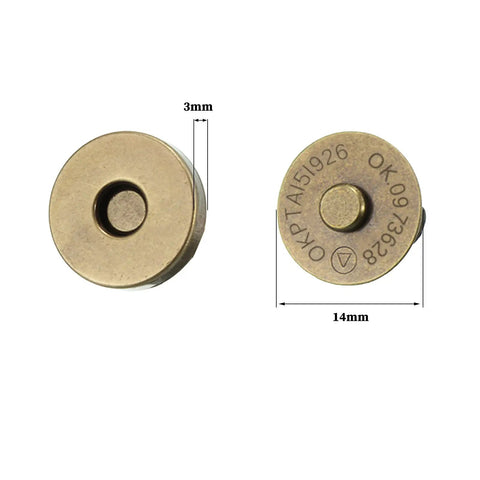 20 Set Bronze 14mm Magnetic Snaps Kit For Purses And Bags With 1 Male Snap 1 Female Snap And 2 Washers Per Set shown from top
