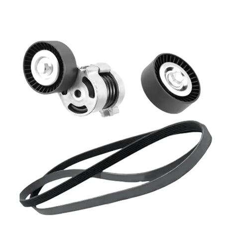 Premium Heavy Duty Belt Tensioner Compatible For BMW Main Drive Crankshaft Pulley Kit 11287524267 11281440378 11287631810 74Mm Idler Direct Bolt Fit No Modding Saves Time Replacing Old Parts With Reliable Upgrade For Engine Runs Great Right Now. shown with belt and pulleys