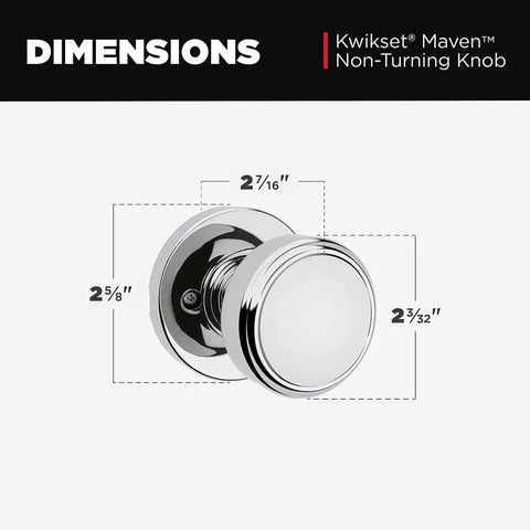 Polished Chrome No Turn Dummy Door Knob Set Round Interior Pull Push Handle For Closets And Pantry French Double Doors Microban Protection Easy DIY Install Pack Of 4, 2 7/16 inch