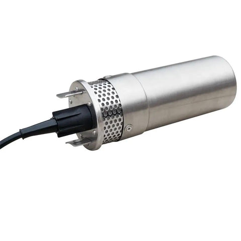 24V DC Submersible Deep Well Water Pump With 4 Inch Stainless Steel Shell, Solar Battery Powered, 230 Ft Lift, laying horizontally