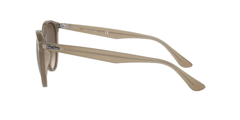 Side view of Lightweight Beige Round Sunglasses With Brown Gradient Lenses 53Mm Unisex Plastic Frame Made In Italy