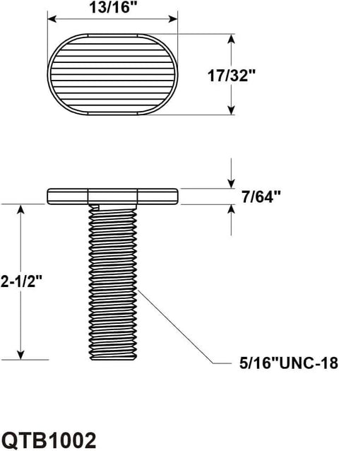 Technical diagram of tee bolt from Five Star Knobs And Tee Bolts Set For T Slot Track Accessories Go To Kit Five Sixteenth Inch Eighteen Thread