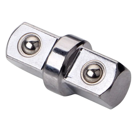 Close-up of chrome-plated double-ended socket sleeve adapter for 3/8-in drive with hexagonal connector