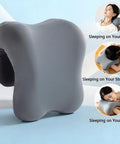Cozy Ergonomic Office Chair Headrest With Memory Foam Neck Support Pillow shown with versatile sleeping options, grey