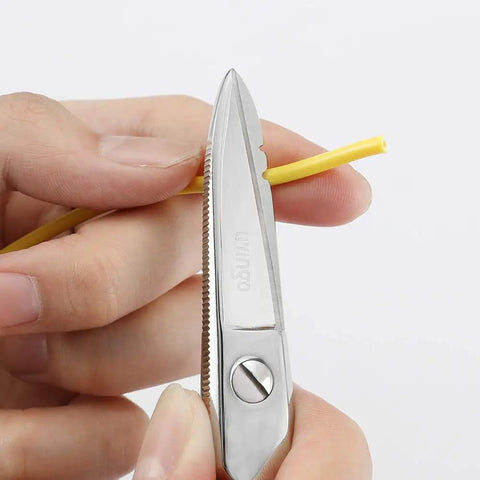 Heavy Duty Electrician Scissors 5-1/5 Inch Forged Stainless Steel Shears With Wire Stripping Notches For 19 And 23 AWG, Telecom Cable And Wire Cutting, Pro Grade Industrial Serrated Non Slip Edge