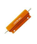 Top Shelf 100 Watt Aluminum Wirewound Resistor Bundle Delivers Heavy Duty Power Control And Badass Durability For Audio Tweaks And Rock Solid Gear Mods That Just Work, 100W resistor with orange aluminum housing.