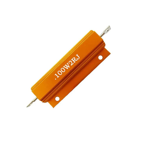 Top Shelf 100 Watt Aluminum Wirewound Resistor Bundle Delivers Heavy Duty Power Control And Badass Durability For Audio Tweaks And Rock Solid Gear Mods That Just Work, 100W resistor with orange aluminum housing.