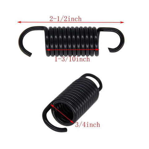 Heavy Duty Recliner Chair Tension Springs 8 Pack 2.5 Inch Hook To Hook Replacement Parts For Mechanism Lock Assist Tough As Nails Wire Build No Wiggle Guarantee Quick Fix - Two black coil springs shown with dimensions.