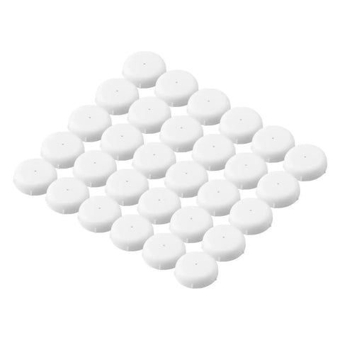 Rock Solid Patio Furniture Glides 160 Piece Heavy Duty Floor Protectors With No Sweat Setup And Sweet Weather Resistant Design For Deck Chairs And Dinner Tables White, showing white glide pieces arranged in a grid.