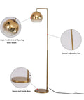 Gradient Gold Floor Lamp With Glass Globe LED Standing Light in modern style showing lamp structure and heavy base.