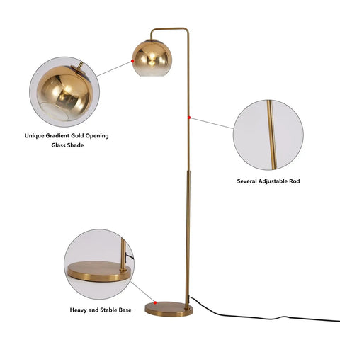 Gradient Gold Floor Lamp With Glass Globe LED Standing Light in modern style showing lamp structure and heavy base.