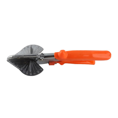 Five Degree Corner Line Sealing Scissors with orange ergonomic handles for precise cutting in HVAC and insulation projects.
