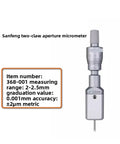 Premium Three Point Internal Aperture Micrometer for precise hole diameter measurements, 2-2.5mm range, precise metric tool.