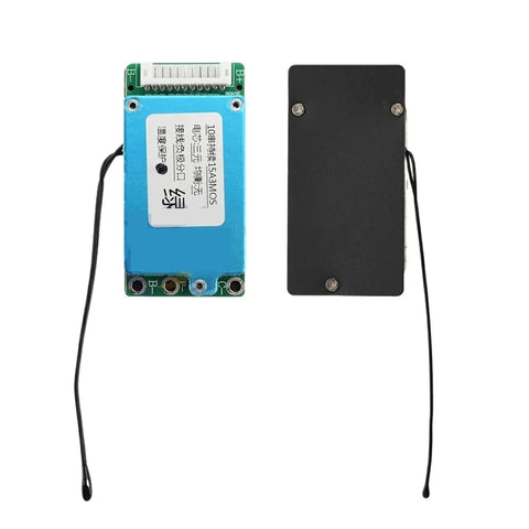 Hella Durable 10S 36V 15A BMS Controller Board For Electric Scooters Featuring Smart Battery Balancing Plus Overcharge And Cold Weather Protection For 18650 Lithium Cells, showing front and back view.
