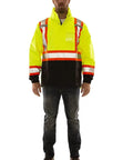 High Visibility Jacket With Detachable Hood For Outdoor Work Extra Large Fluorescent Yellow Green And Black ANSI ISEA 107 Type R Class 3