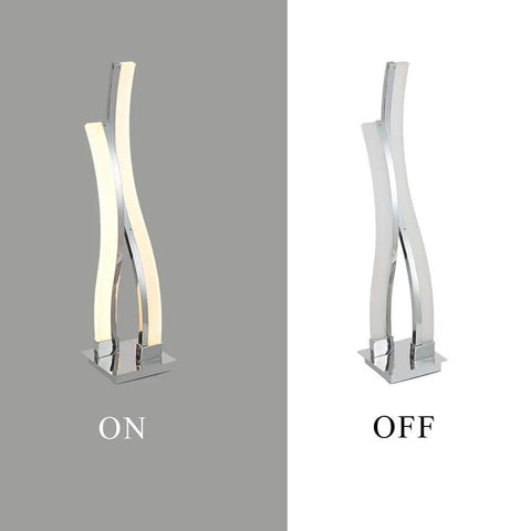 LED Table Lamp For Bedroom With Touch Dimmable Brightness And Memory Function Modern Arc Silver Desk Light, on and off view