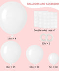 White Balloons Party Kit 129 Pcs Mixed Sizes 18 Inch 12 Inch 10 Inch And 5 Inch For Garland Arch Decor shown with glue dots and ribbons