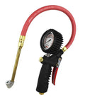 Beefy Analog Pistol Grip Tire Inflator Gauge With Dual Head Chuck and 15 Inch Hose, Liquid Filled Gauge Reads PSI And Bar