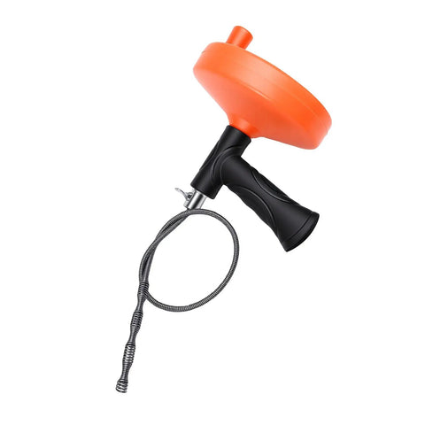 Heavy Duty Toilet Snake Auger For Sweeping Away Tough Pipe Clogs And Sink Gunk Featuring A Rugged Non Slip Grip Handle, orange and black design.