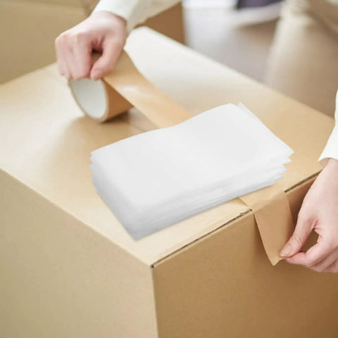 White EPE Foam Cushion Pouches 200 Pack For Shipping And Packing Lightweight With High Shock Absorption Foam Bags on cardboard box